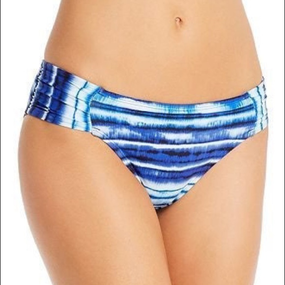 La Blanca Shirred-Side Hipster Bikini Bottoms Blue Serene Stripe Size 4